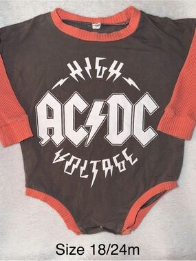 AC/DC Graphic Kids Bubble Romper in Gray with Peach Trim